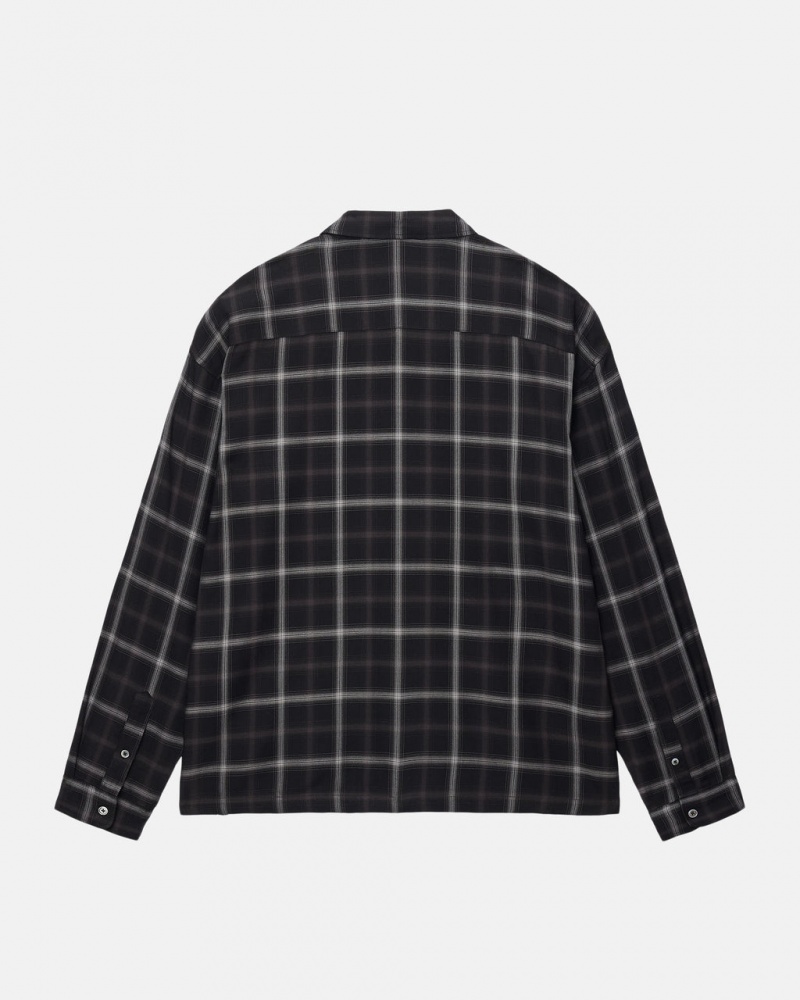 Stussy Shadow Plaid Rayon Shirt - Unisex Tops Fekete | GHUUC68979