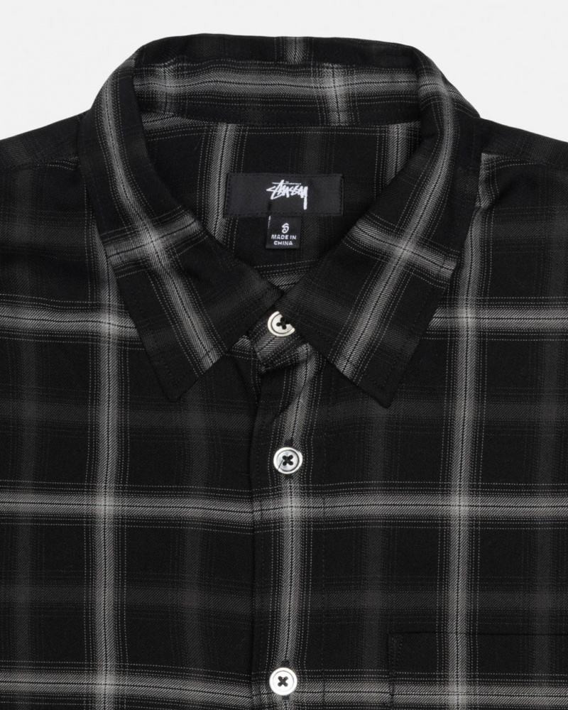 Stussy Shadow Plaid Rayon Shirt - Unisex Tops Fekete | GHUUC68979