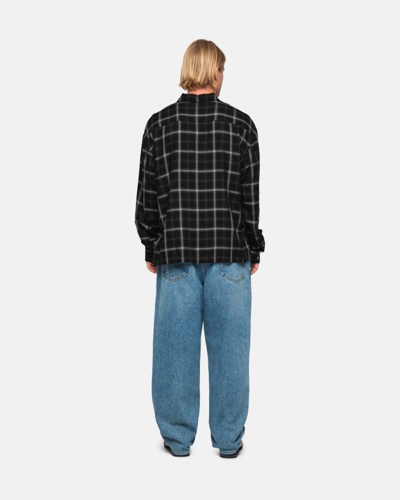 Stussy Shadow Plaid Rayon Shirt - Unisex Tops Fekete | GHUUC68979