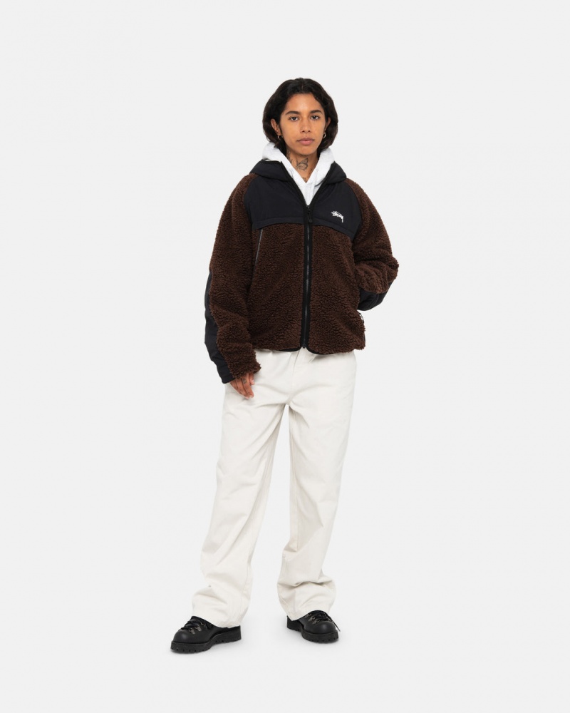 Stussy Sherpa Paneled Csuklyás Jacket - Unisex Hoodies Barna | SHUVO44980