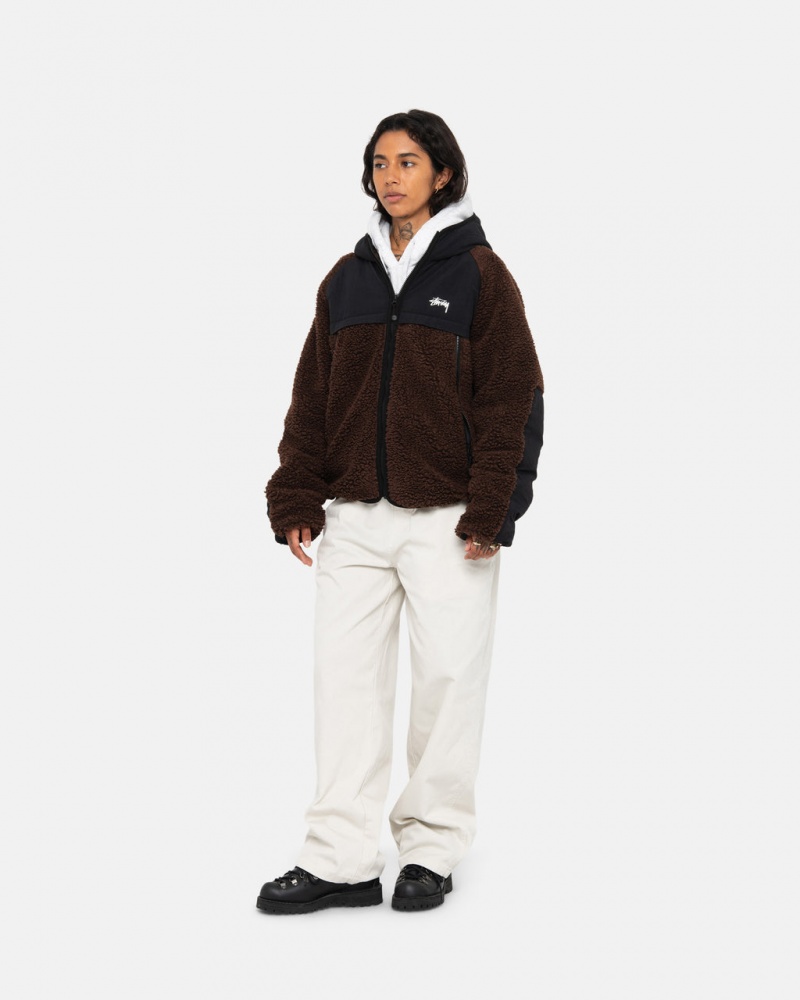 Stussy Sherpa Paneled Csuklyás Jacket - Unisex Hoodies Barna | SHUVO44980