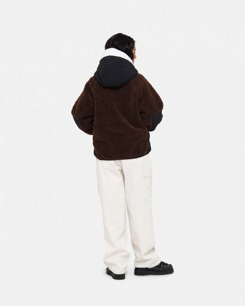 Stussy Sherpa Paneled Csuklyás Jacket - Unisex Hoodies Barna | SHUVO44980