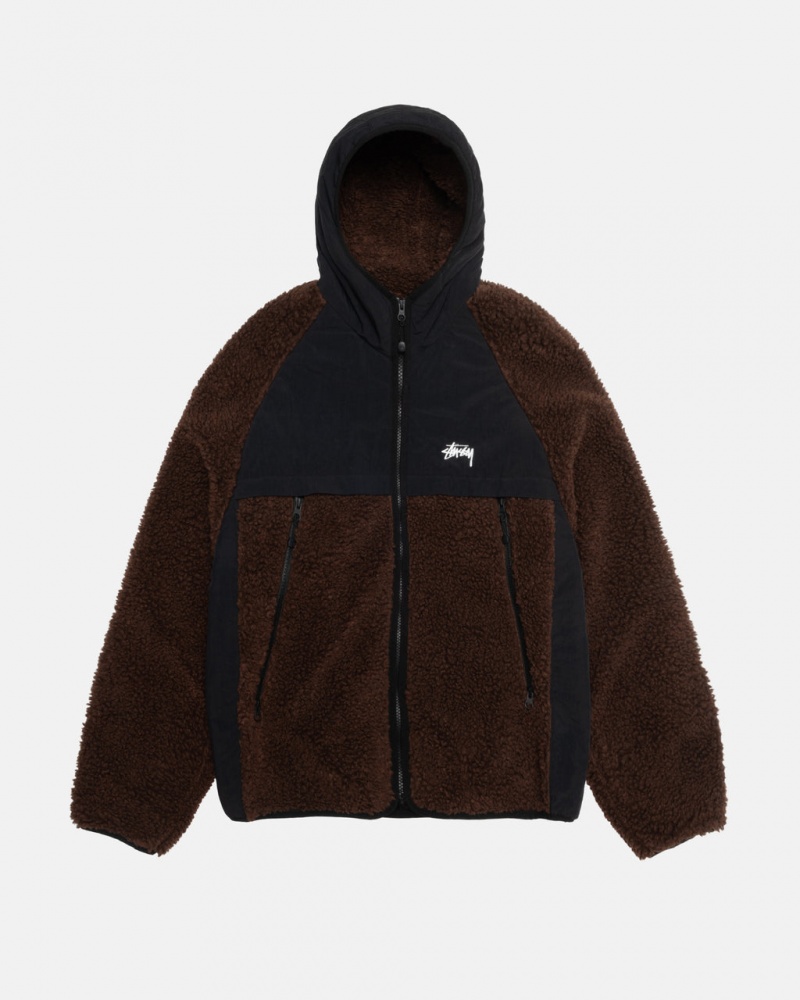 Stussy Sherpa Paneled Csuklyás Jacket - Unisex Hoodies Barna | SHUVO44980