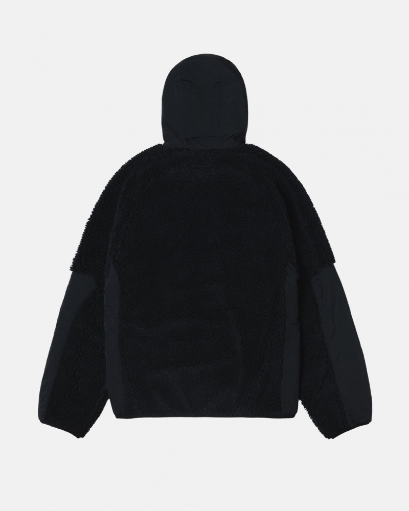 Stussy Sherpa Paneled Csuklyás Jacket - Unisex Hoodies Fekete | LHUSX61114