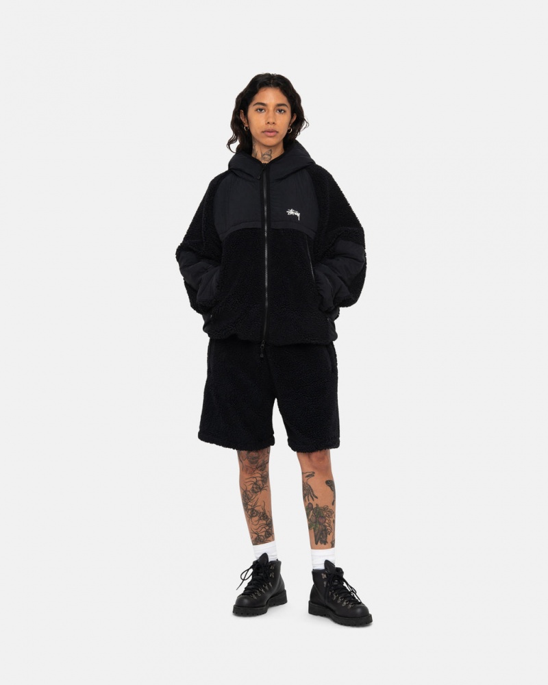 Stussy Sherpa Paneled Csuklyás Jacket - Unisex Hoodies Fekete | LHUSX61114