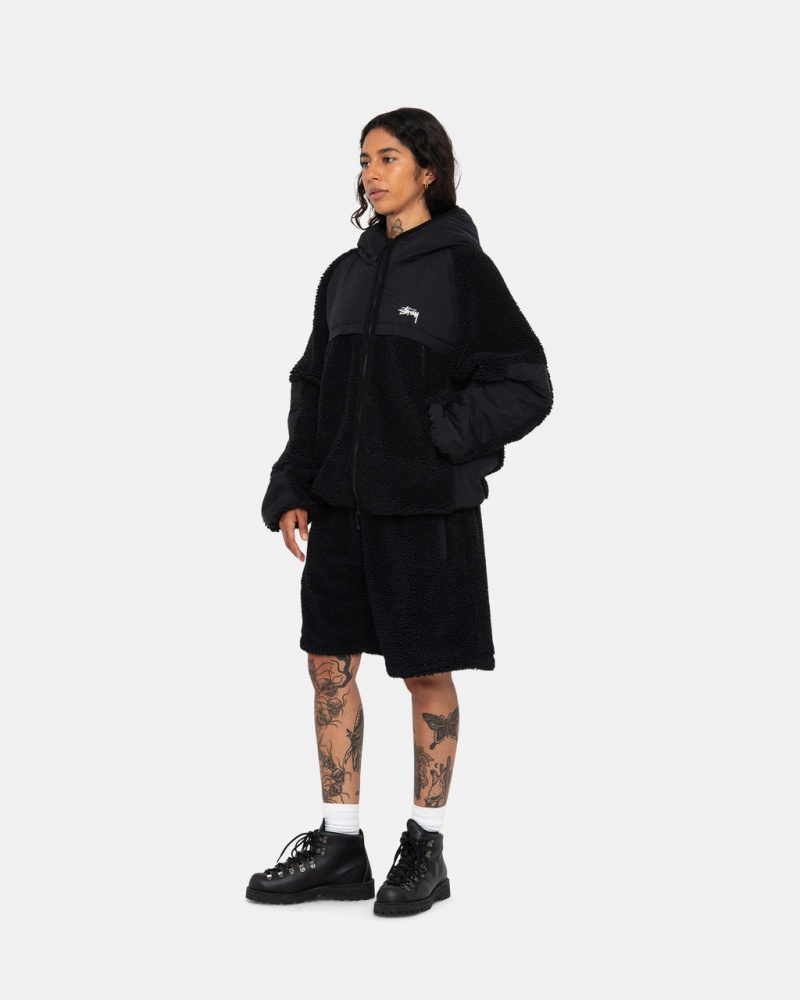 Stussy Sherpa Paneled Csuklyás Jacket - Unisex Hoodies Fekete | LHUSX61114