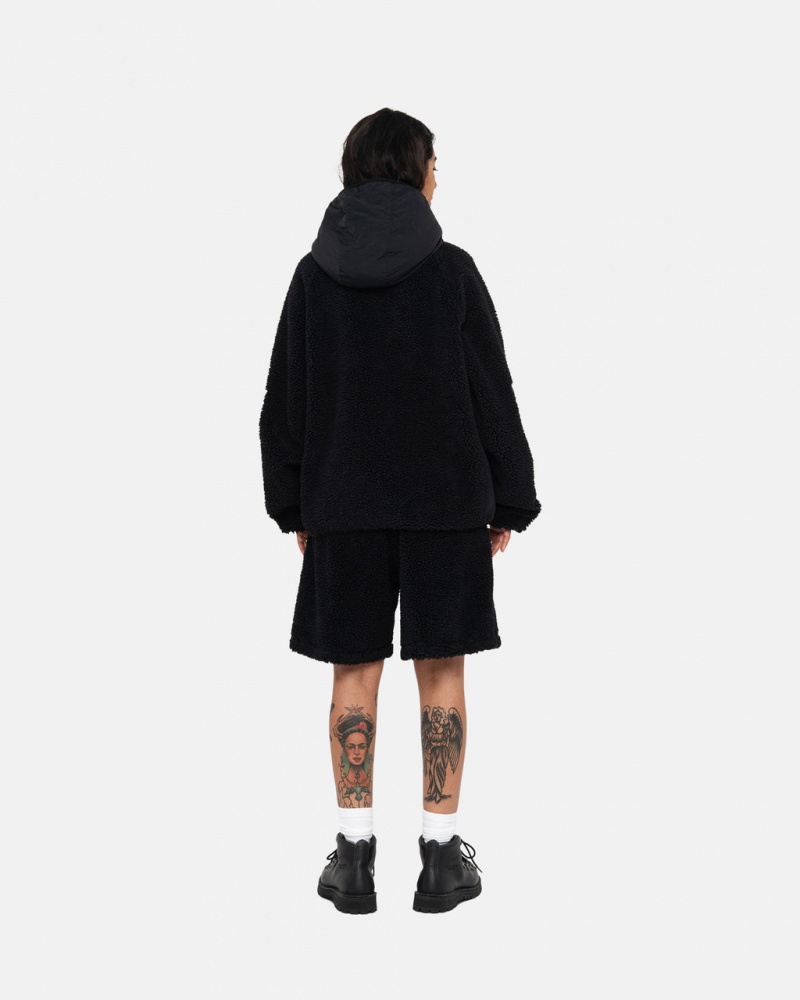 Stussy Sherpa Paneled Csuklyás Jacket - Unisex Hoodies Fekete | LHUSX61114