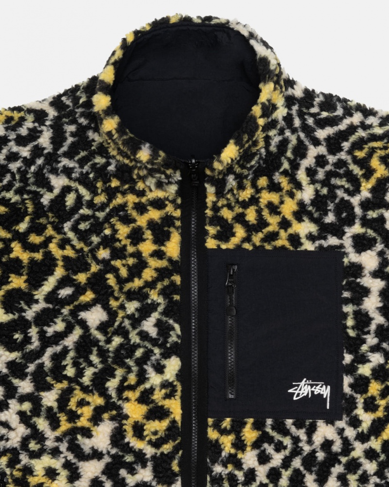 Stussy Sherpa Reversible Jacket - Unisex Jackets Sárga Leopárd | HUJKU99322