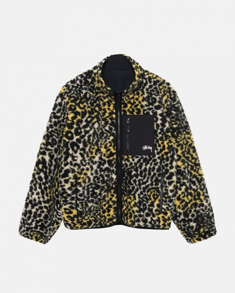 Stussy Sherpa Reversible Jacket - Unisex Jackets Sárga Leopárd | HUJKU99322