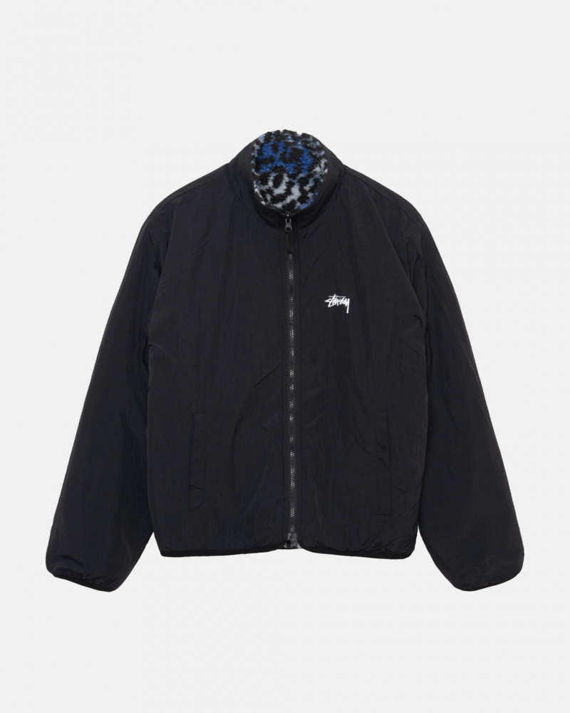 Stussy Sherpa Reversible Jacket - Unisex Jackets Kék Leopárd | AHUDF42696