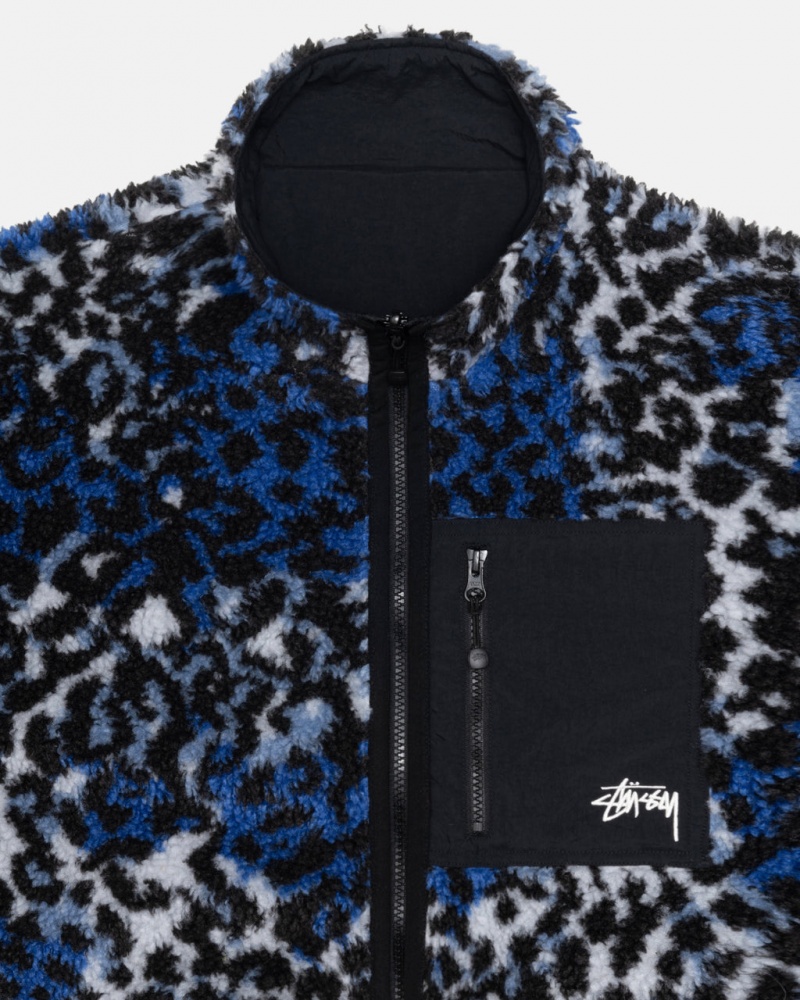 Stussy Sherpa Reversible Jacket - Unisex Jackets Kék Leopárd | AHUDF42696