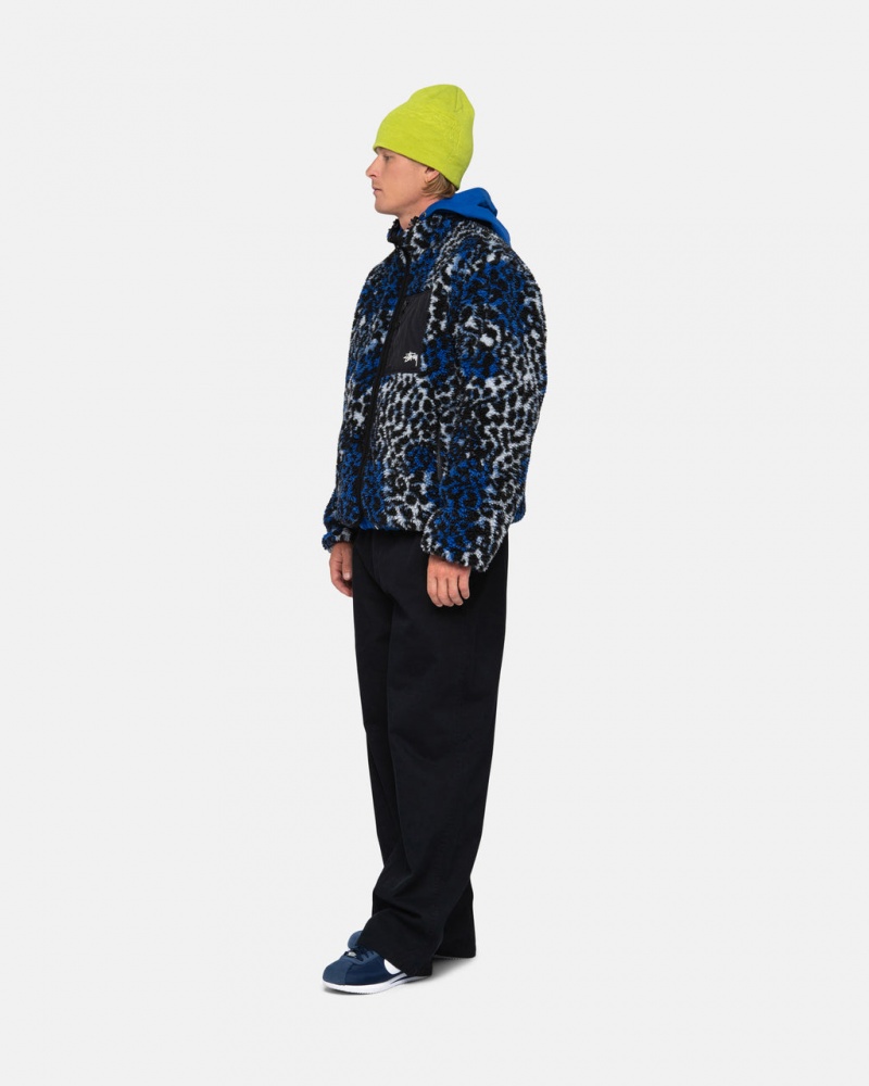 Stussy Sherpa Reversible Jacket - Unisex Jackets Kék Leopárd | AHUDF42696