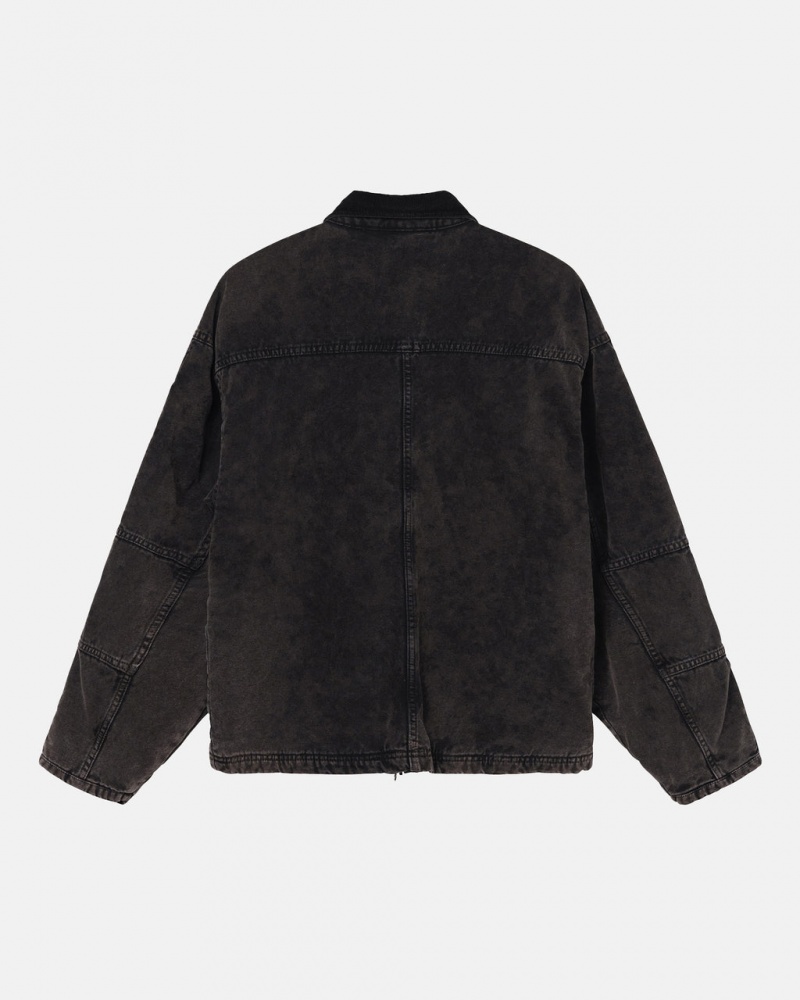 Stussy Shop Jacket Washed Vászon - Unisex Jackets Fekete | HUEGJ54192