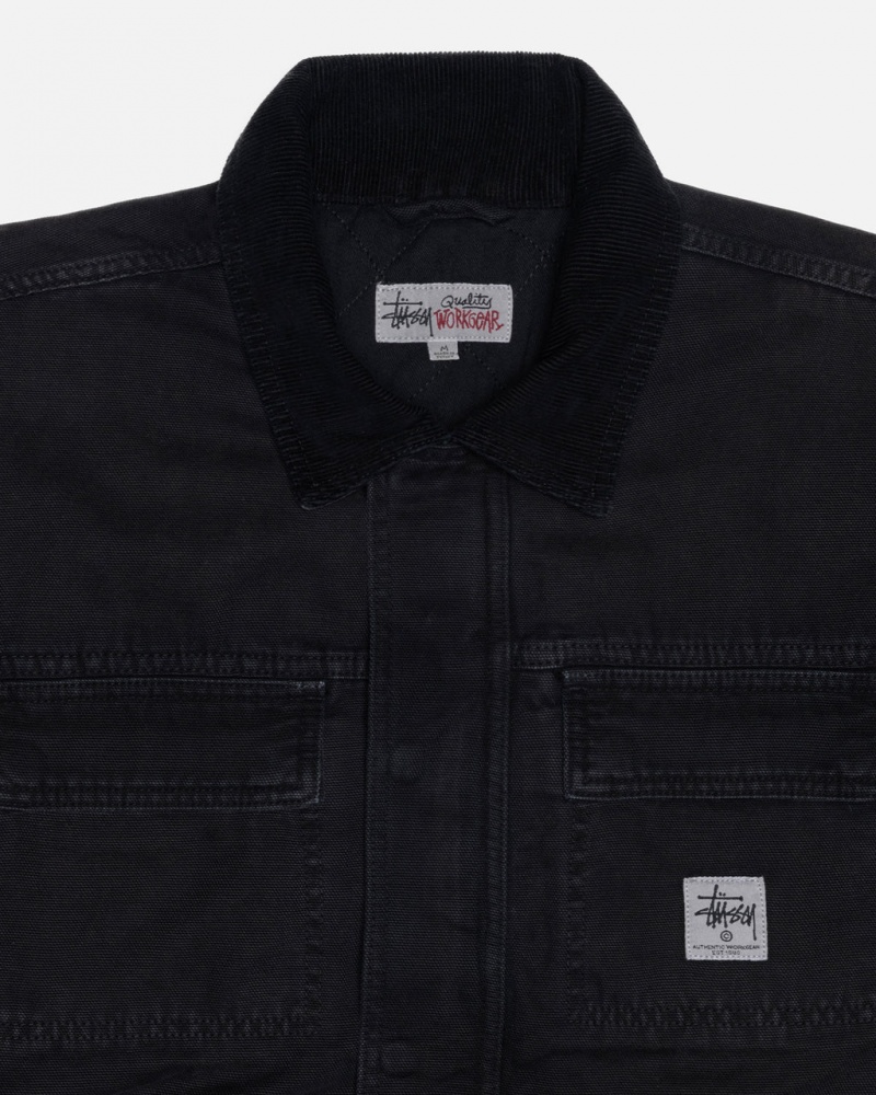 Stussy Shop Jacket Washed Vászon - Unisex Jackets Fekete | HUEGJ54192