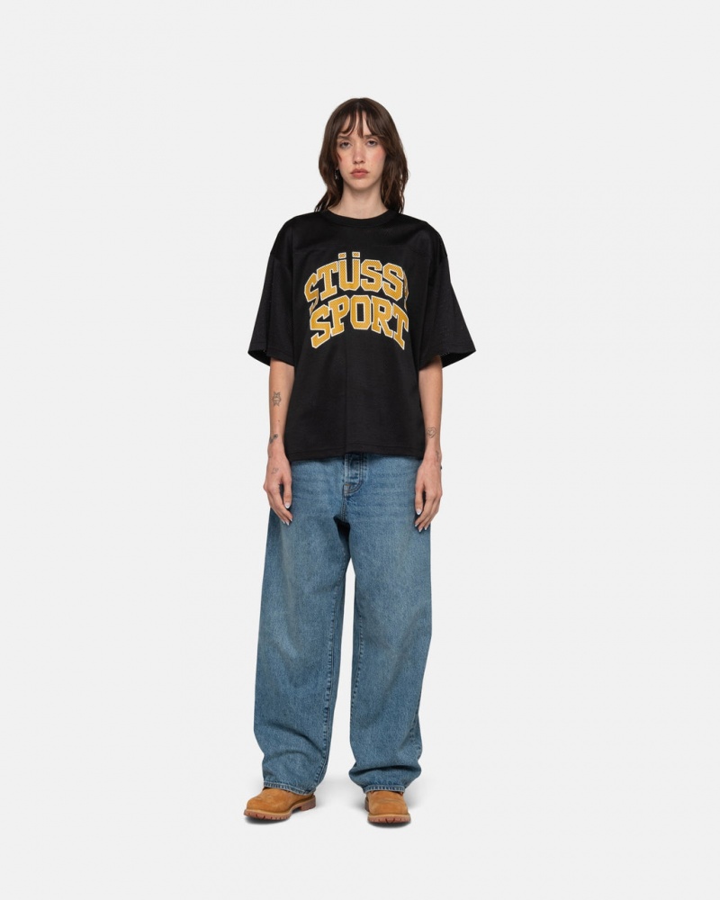 Stussy Sport Mesh Football Jersey - Unisex Sweaters Knits Fekete | GHUUC62919