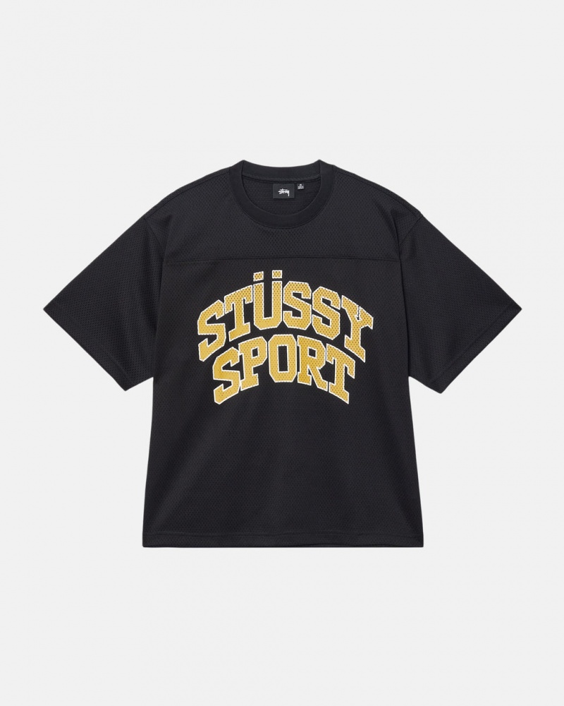 Stussy Sport Mesh Football Jersey - Unisex Sweaters Knits Fekete | GHUUC62919