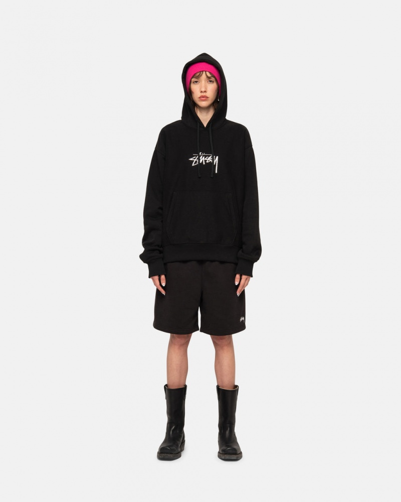 Stussy Stock Logo Applique Hoodie - Unisex Hoodies Fekete | FHUHY38666