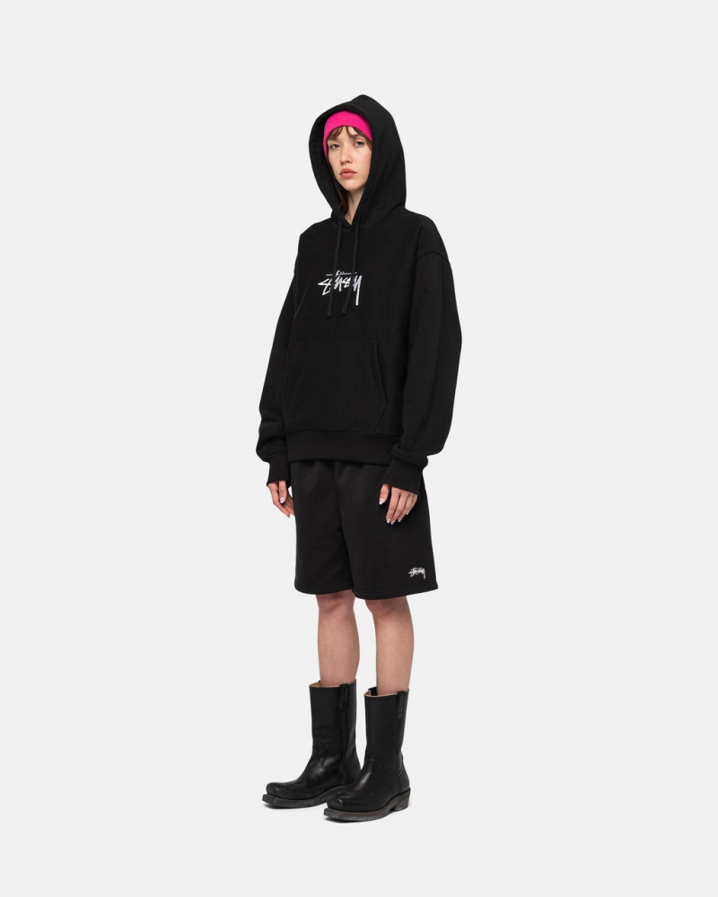 Stussy Stock Logo Applique Hoodie - Unisex Hoodies Fekete | FHUHY38666