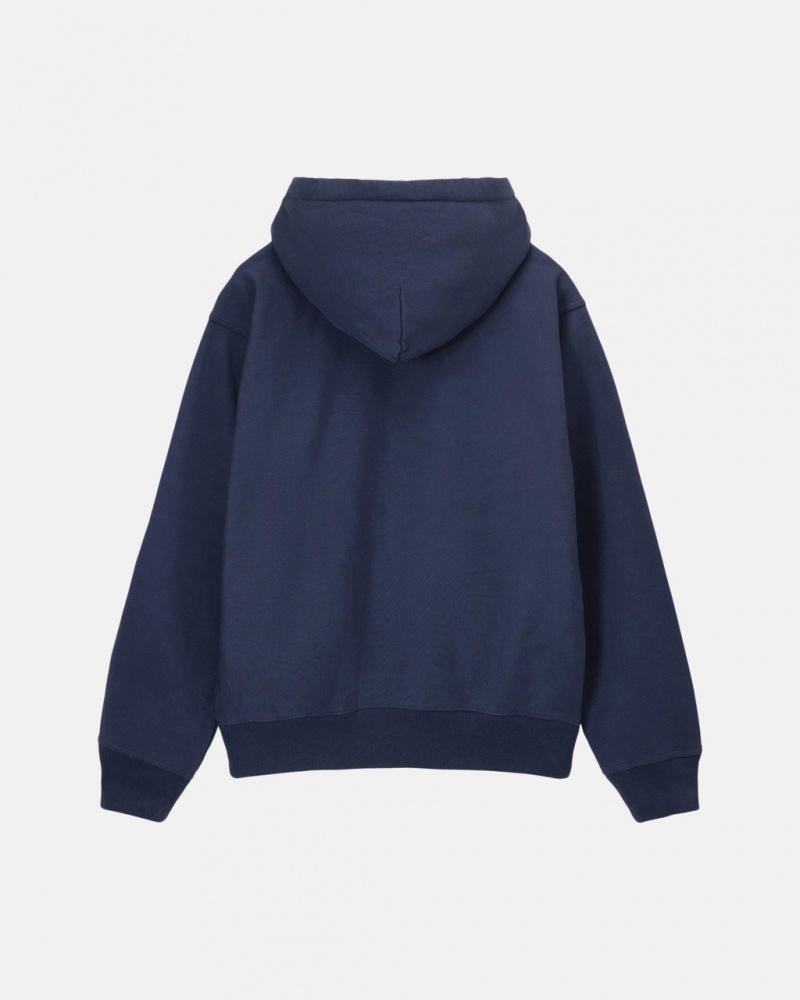 Stussy Stock Logo Zip Hoodie - Unisex Hoodies Sötétkék | UHUTG68139