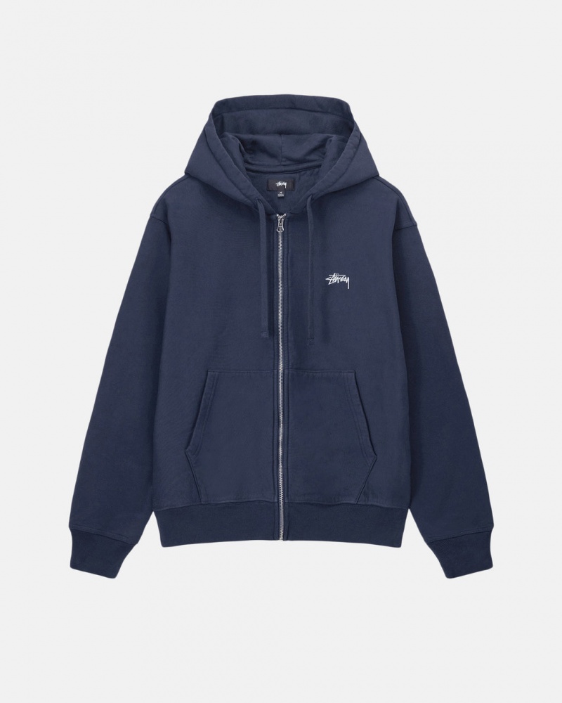 Stussy Stock Logo Zip Hoodie - Unisex Hoodies Sötétkék | UHUTG68139