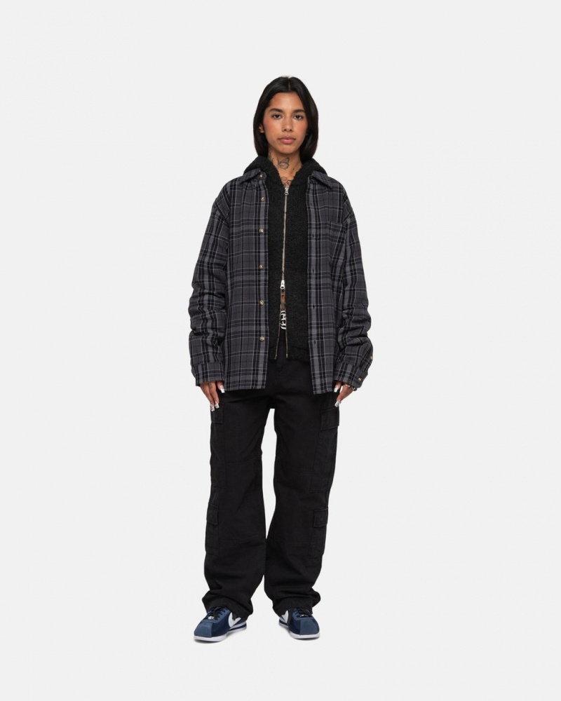 Stussy Stones Plaid Shirt - Unisex Tops Fekete | UHUND58088