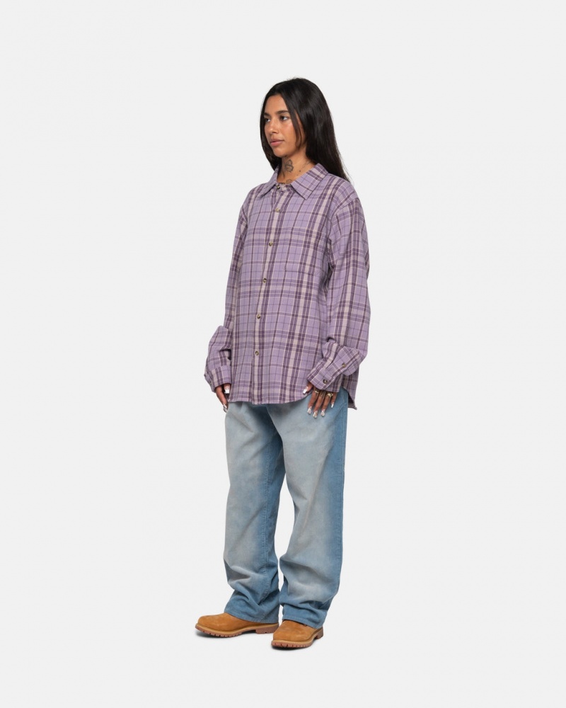 Stussy Stones Plaid Shirt - Unisex Tops Levendula | EHUVG56140