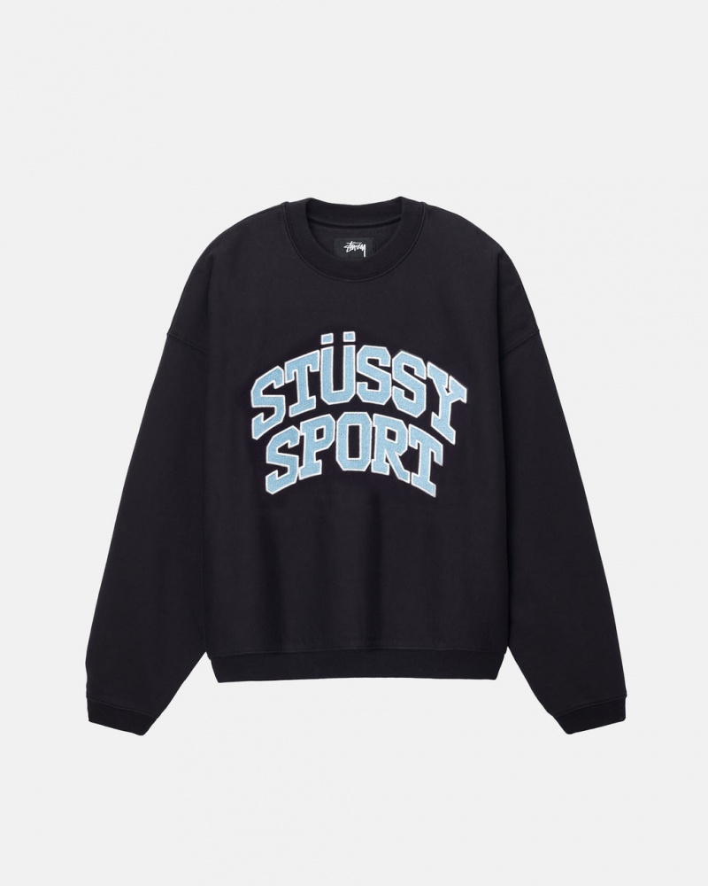 Stussy Stüssy Sport Relaxed Oversized Crew - Unisex Hoodies Fekete | HUJBT14156