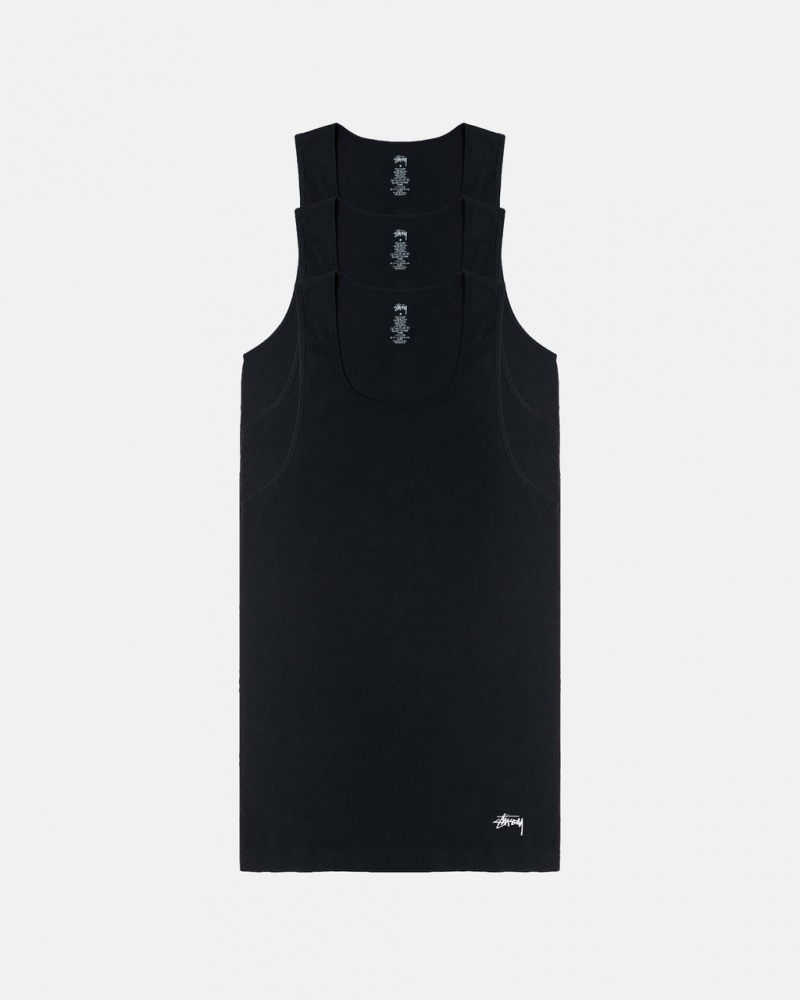 Stussy Stussy Tank Undershirt - Unisex Sweaters Knits Fekete | MHUHR48944