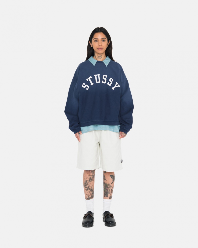 Stussy Sun Faded Oversized Crew - Unisex Hoodies Sötétkék | UHUND67854