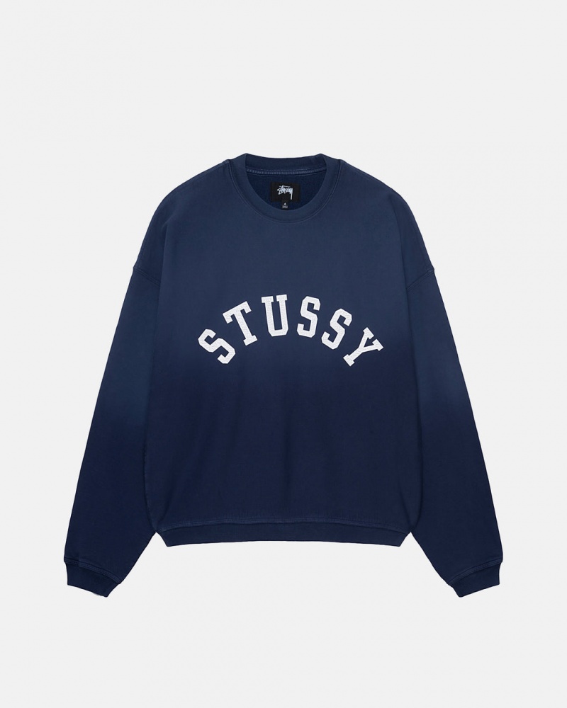 Stussy Sun Faded Oversized Crew - Unisex Hoodies Sötétkék | UHUND67854