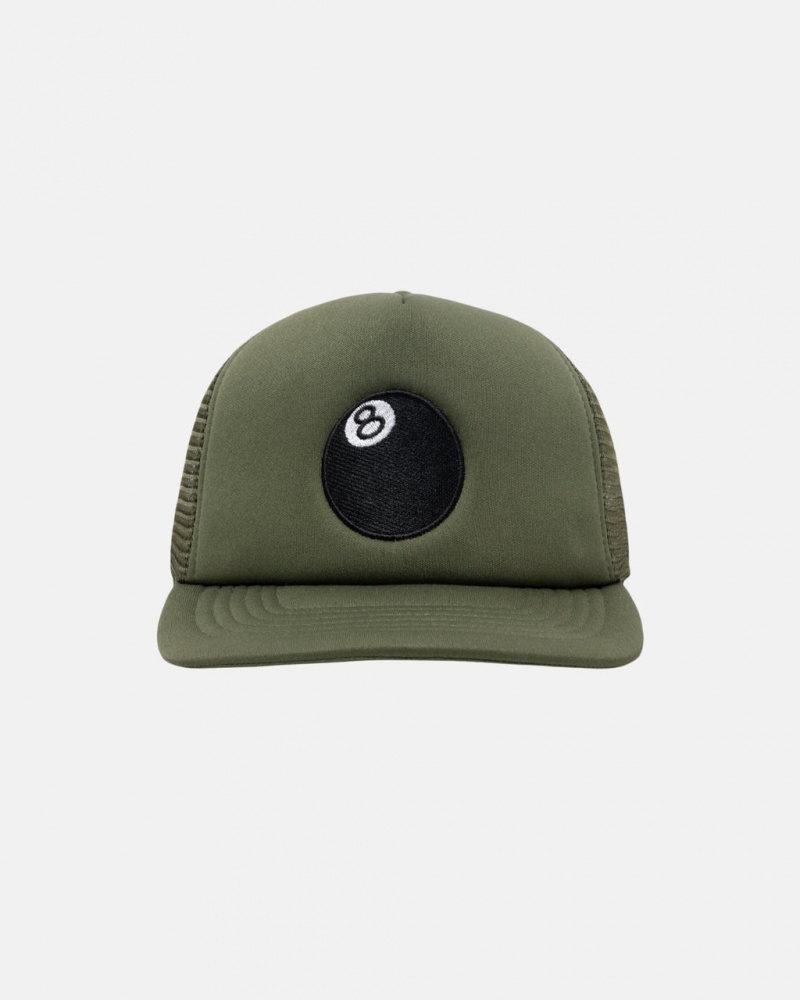 Stussy Trucker 8 Ball Snapback - Unisex Olivazöld | XHUBH37125