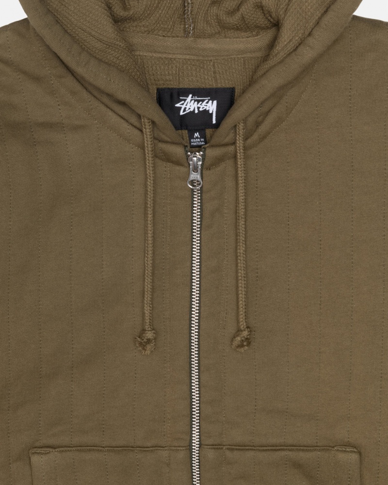 Stussy Vertical Steppelt Zip Hood - Unisex Hoodies Olivazöld Zöld | BHUSD88221