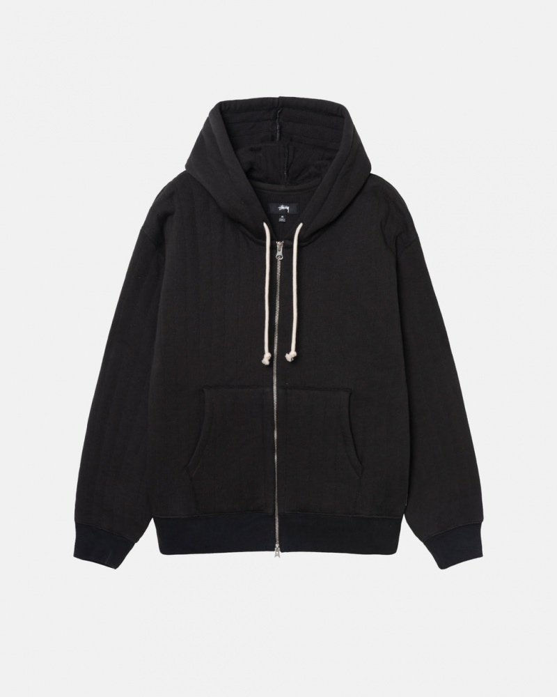 Stussy Vertical Steppelt Zip Hoodie - Unisex Hoodies Fekete | HUJKU55890