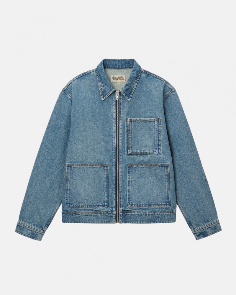 Stussy Zip Munka Jacket Denim - Unisex Jackets Kék | XHUBH20611