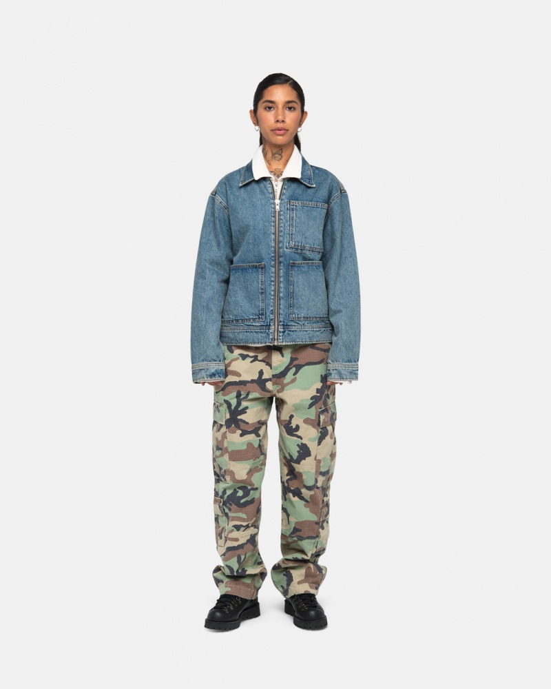 Stussy Zip Munka Jacket Denim - Unisex Jackets Outerwear Kék | PHUER76144