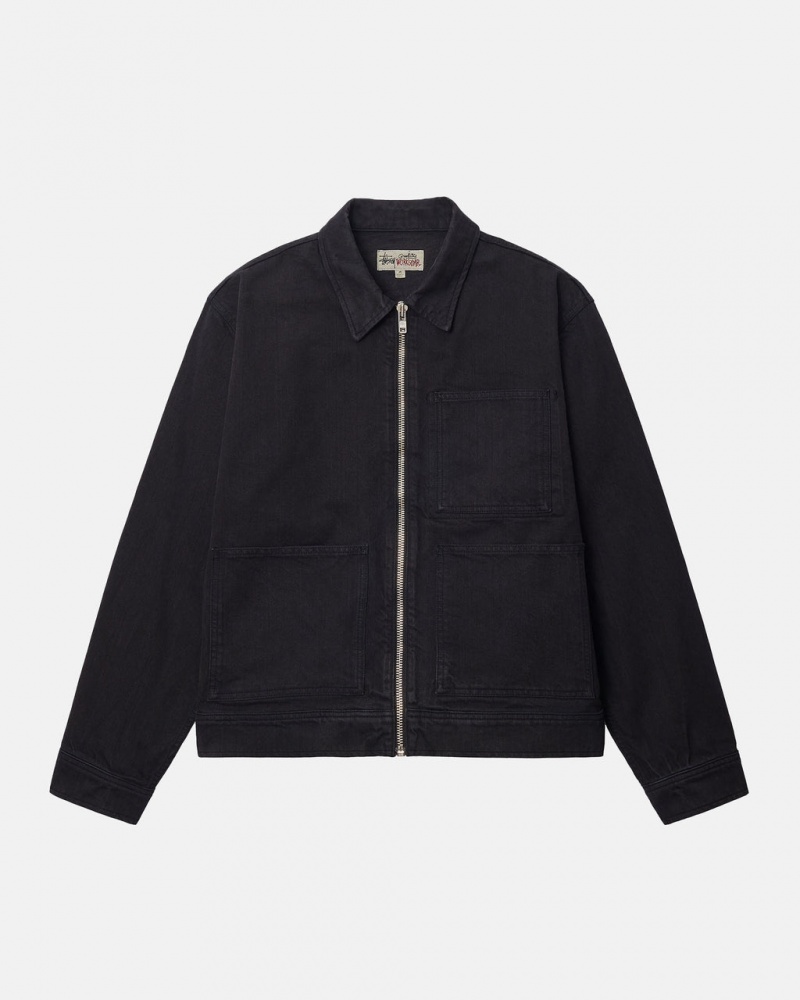 Stussy Zip Munka Jacket Overdyed - Unisex Jackets Fekete | FHUHY30772